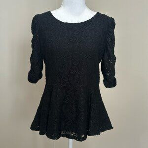 Black Lace Peplum Top with 3/4 Sleeves